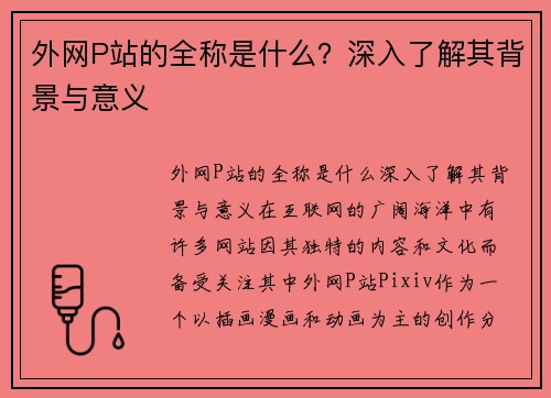 外网P站的全称是什么？深入了解其背景与意义